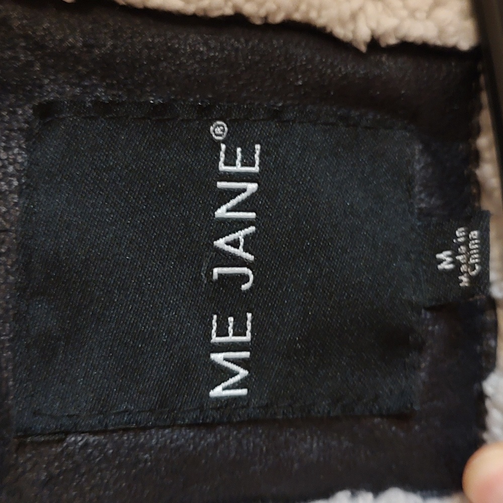 Me Jane Womens Boho Open Front Vest Faux Suede Black & Beige Faux Fur Lined Med - Picture 5 of 6